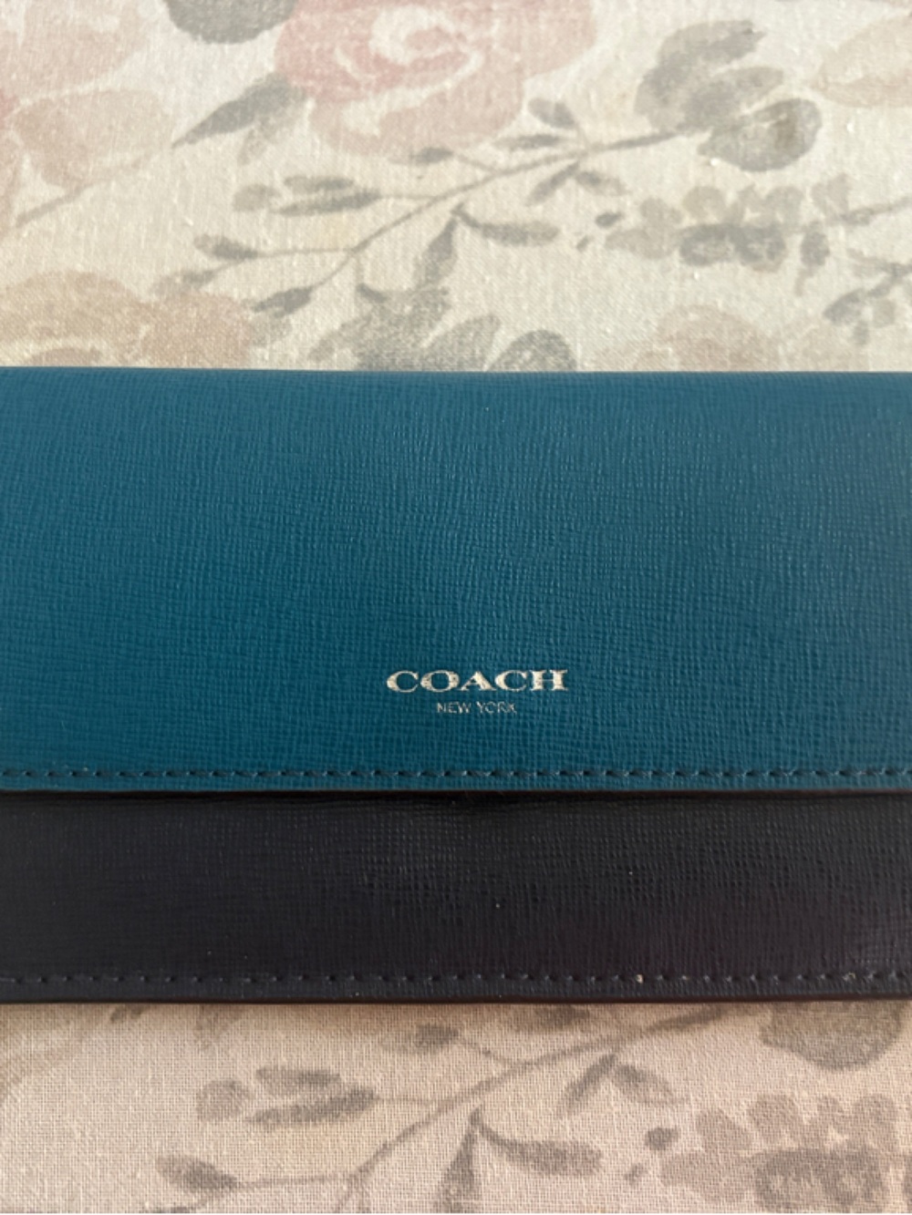 COACH Saffiano Leather Thin Wallet Two-tone Blue